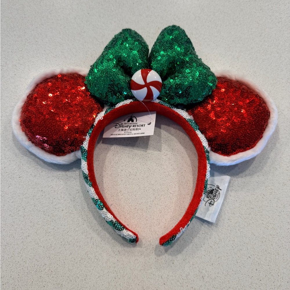 Festive Sequin Mouse Ears Headband - Red & Green